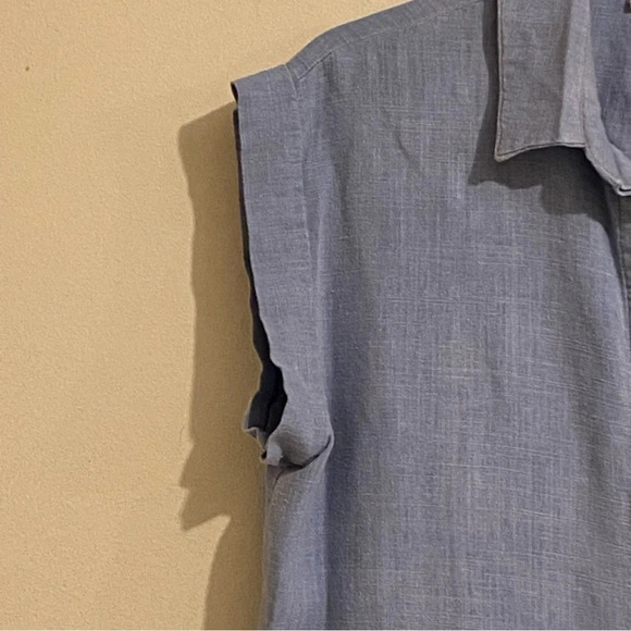 UMGEE DENIM Lightweight Wash Denim Shirt Cap Sleeves~Frayed Edges~Size S - Picture 4 of 11